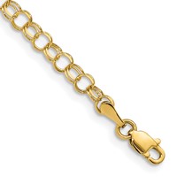 14K 4mm Yellow Gold Solid Double Link Charm Bracelet - 7in view 1