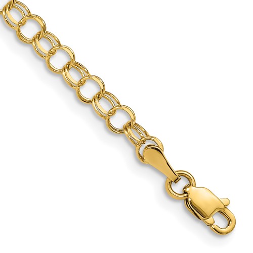14K 4mm Yellow Gold Solid Double Link Charm Bracelet - 7in