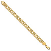 14K 10mm Yellow Gold Solid Double Link Charm Bracelet - 7in view 2