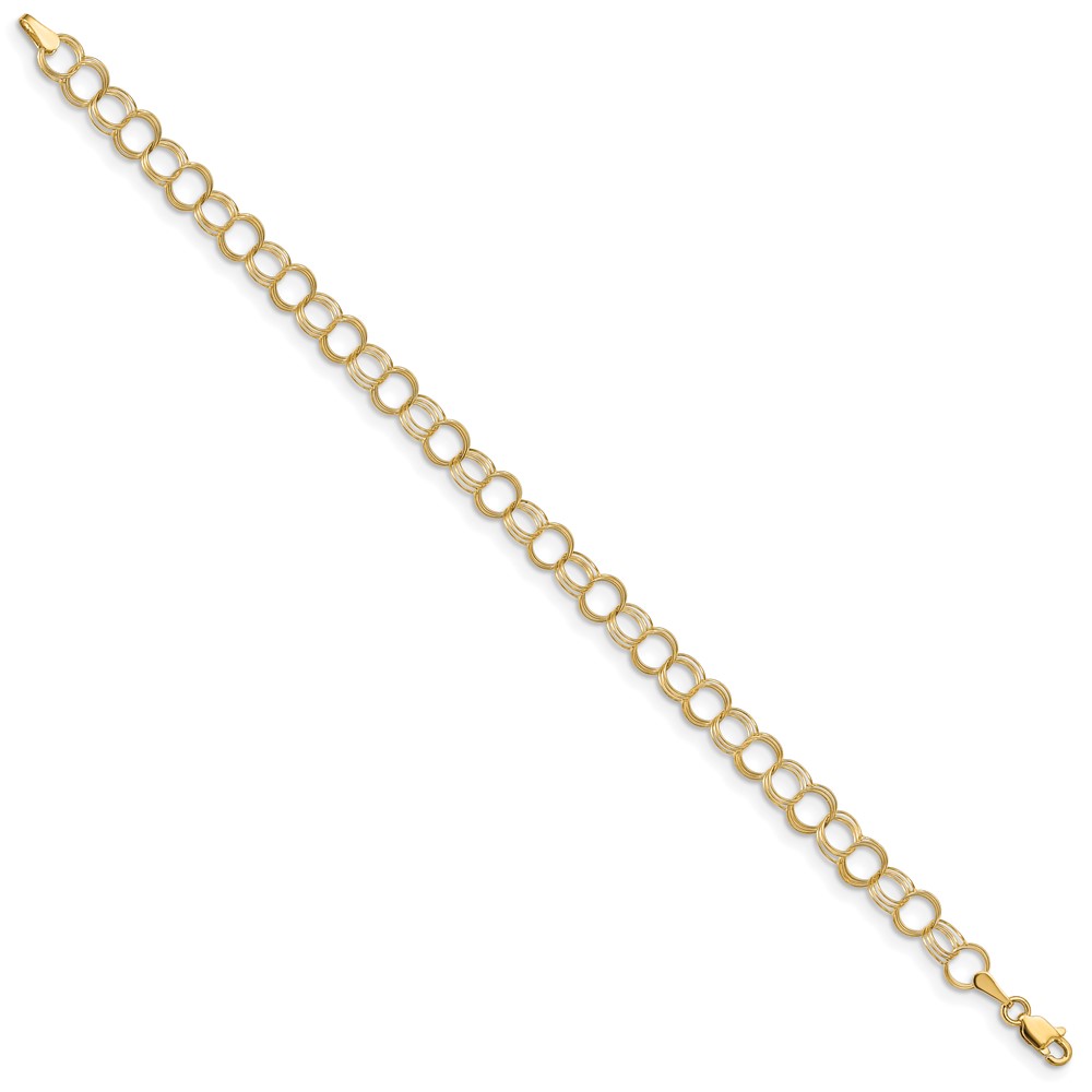 14k 6mm Solid Triple Link 7 inch Charm Bracelet (DO530-7)
