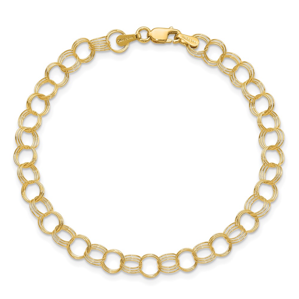 14k 6mm Solid Triple Link 7 inch Charm Bracelet (DO530-7)