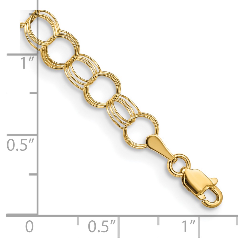 14k 6mm Solid Triple Link 7 inch Charm Bracelet (DO530-7)
