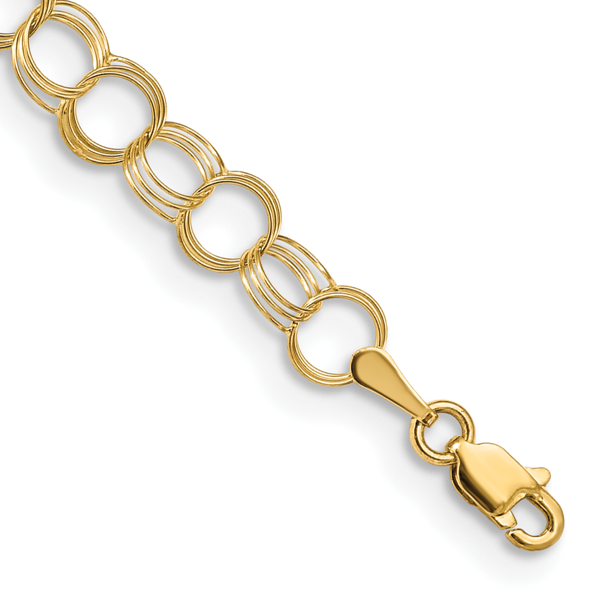14k 6mm Solid Triple Link 7 inch Charm Bracelet (DO530-7)