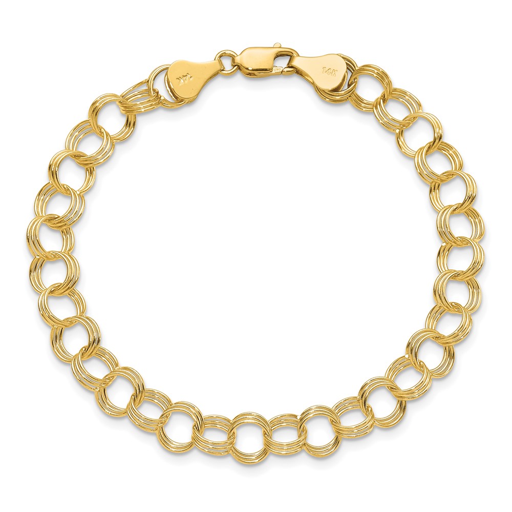 14k 7mm Solid Triple Link 8 inch Charm Bracelet (DO531-8)