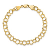 14K 7mm Yellow Gold Solid Triple Link Charm Bracelet - 7in view 4