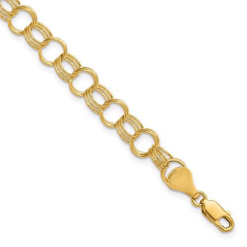 14k 7mm Solid Triple Link 7 inch Charm Bracelet