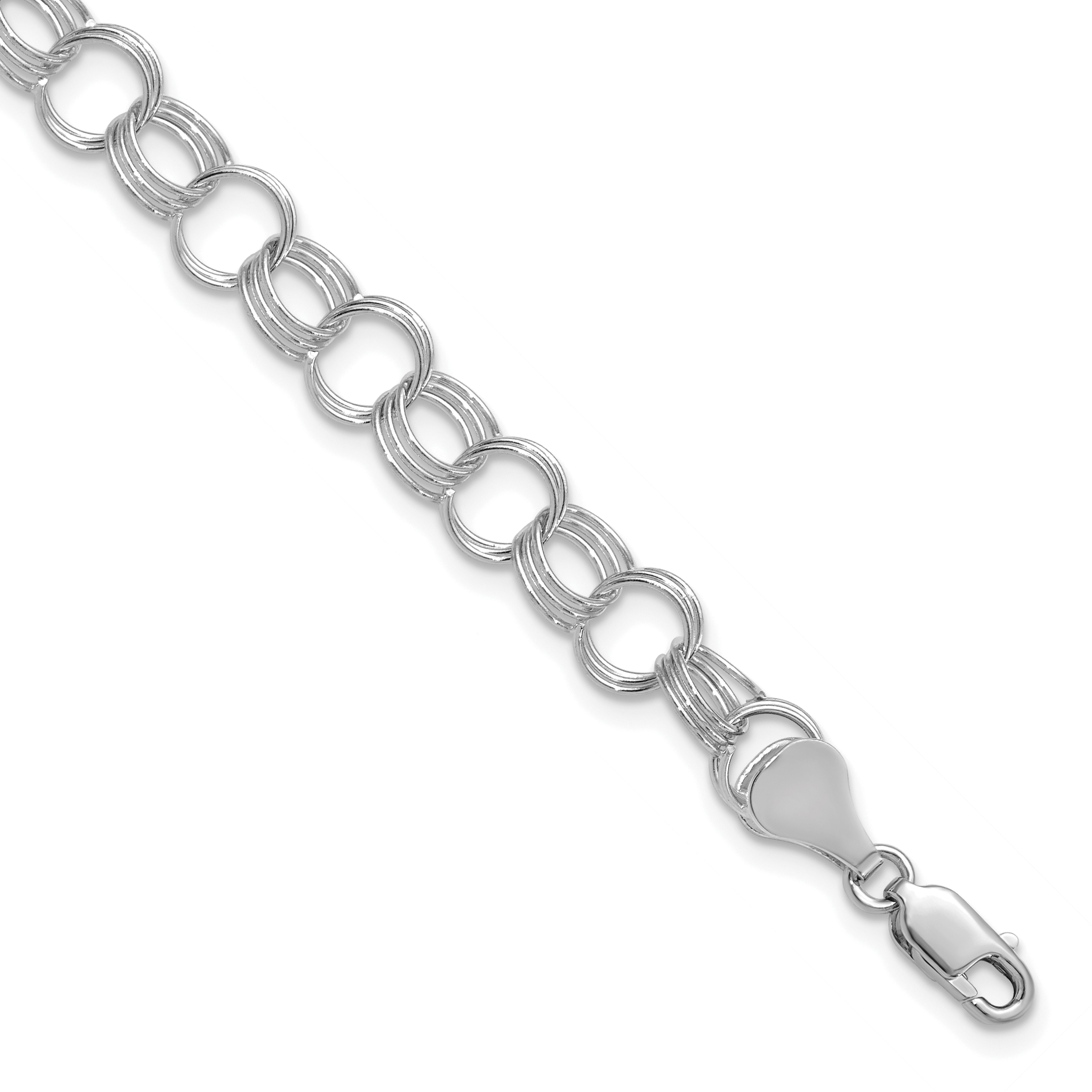 14k White Gold 7mm Solid Triple Link 7 inch Charm Bracelet (DO531W-7)