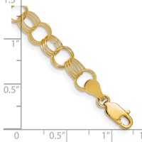 14K 7.5mm Solid Polished and Textured Triple Link 7 Inch Charm Bracelet view 3