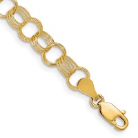 14K 7.5mm Solid Polished and Textured Triple Link 7 Inch Charm Bracelet view 1
