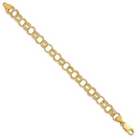 14K 8mm Yellow Gold Solid Polished and Textured Triple Link Charm Bracelet, 7" view 2