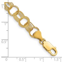 14K 8mm Yellow Gold Solid Polished and Textured Triple Link Charm Bracelet, 7" view 3