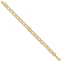 14K 6mm Yellow Gold Solid Textured Triple Link Charm Bracelet - 8in view 2