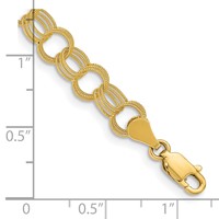 14K 6mm Yellow Gold Solid Textured Triple Link Charm Bracelet - 8in view 3