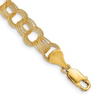 14K 7mm Solid Textured Triple Link 7 Inch Charm Bracelet view 1