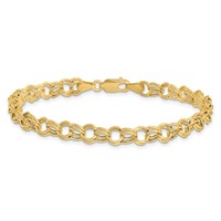 14K 6mm Yellow Gold Hollow Double Link Charm Bracelet - 7in view 3