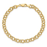 14K 6mm Yellow Gold Hollow Double Link Charm Bracelet - 7in view 4