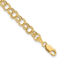 14K 6mm Yellow Gold Hollow Double Link Charm Bracelet - 7in view 1