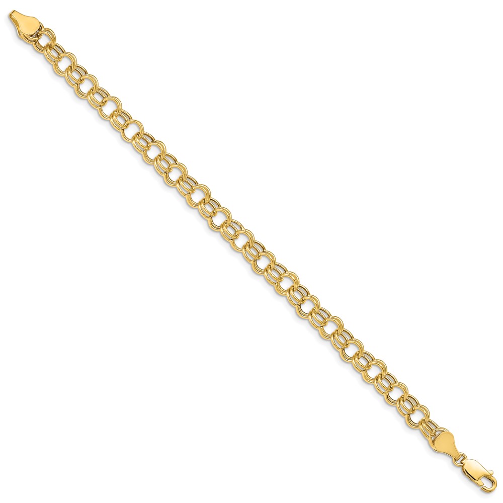14k 6mm Hollow Double Link 7 inch Charm Bracelet (DO542-7)