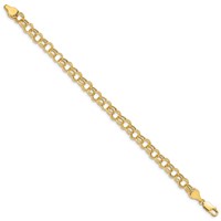 14K 6mm Yellow Gold Hollow Double Link Charm Bracelet, 7" view 2