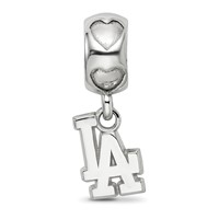 Sterling Silver Rh-plated LogoArt Los Angeles Dodgers LA on Heart Bead view 3