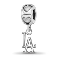 Sterling Silver Rh-plated LogoArt Los Angeles Dodgers LA on Heart Bead view 1