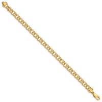 14K 5.5mm Yellow Gold Diamond-cut Solid Heavy Double Link Charm Bracelet - 7in view 2