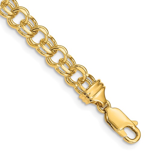 14K 5.5mm Yellow Gold Diamond-cut Solid Heavy Double Link Charm Bracelet - 7in