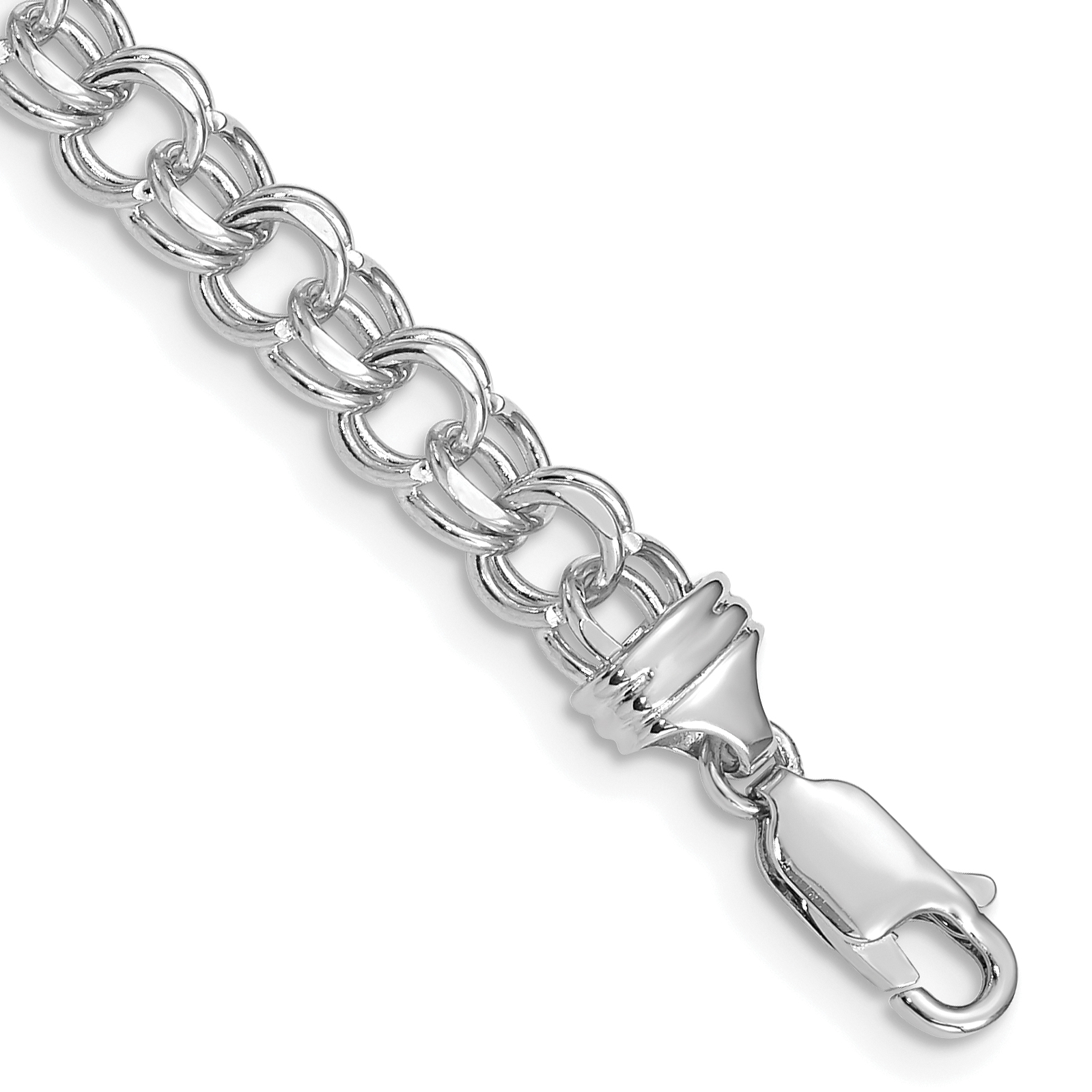 14k White Gold 5.5mm Diamond-cut Solid Heavy Double Link 7 inch Charm Bracelet (DOH17W-7)
