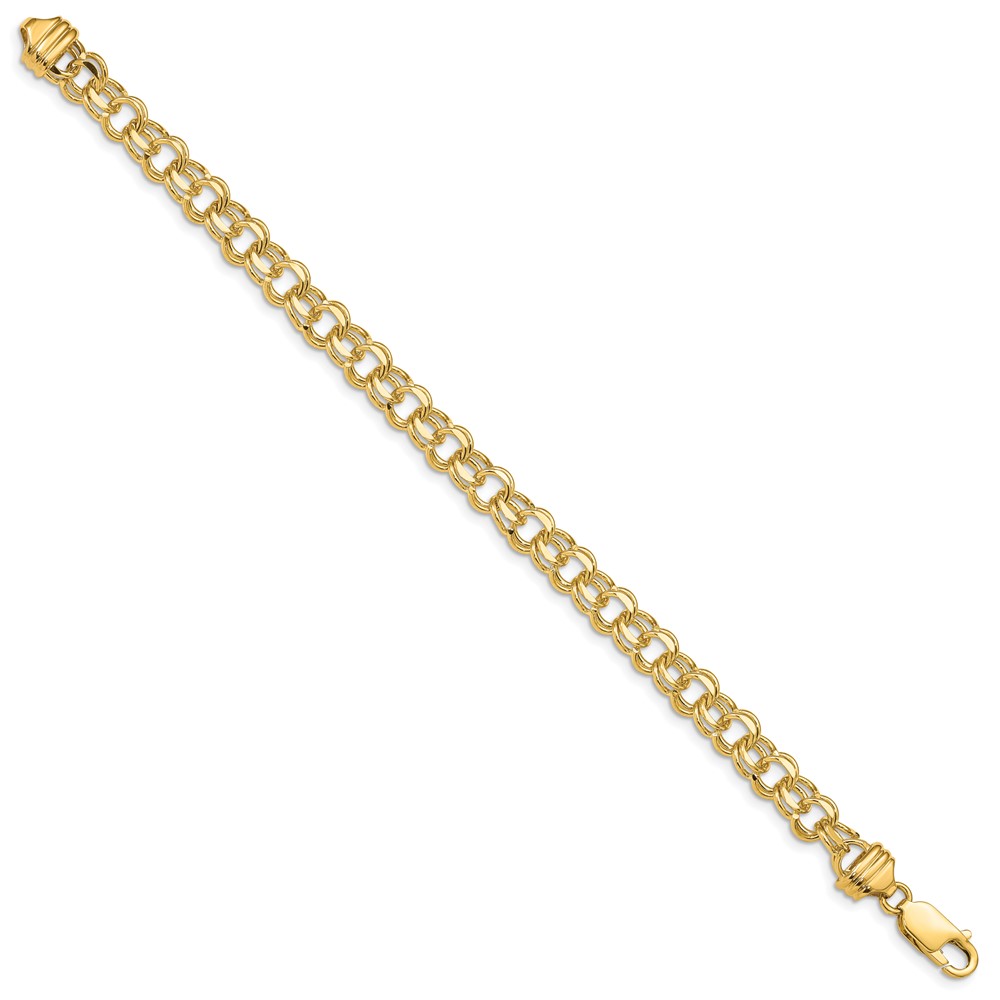 14k 6.5mm Diamond-cut Solid Heavy Double Link 7 inch Charm Bracelet (DOH18-7)
