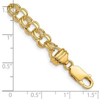 14K 6.5mm Yellow Gold Diamond-cut Solid Heavy Double Link Charm Bracelet - 7in view 3