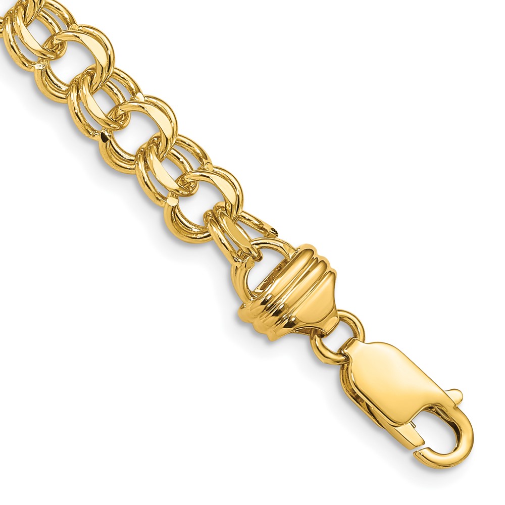 14k 6.5mm Diamond-cut Solid Heavy Double Link 7 inch Charm Bracelet (DOH18-7)