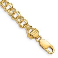 14K 6.5mm Yellow Gold Diamond-cut Solid Heavy Double Link Charm Bracelet - 7in view 1