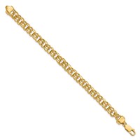 14K 7.5mm Yellow Gold Diamond-cut Solid Heavy Double Link Charm Bracelet, 7" view 2
