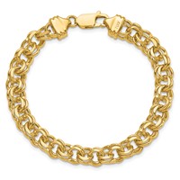 14K 7.5mm Yellow Gold Diamond-cut Solid Heavy Double Link Charm Bracelet, 7" view 4