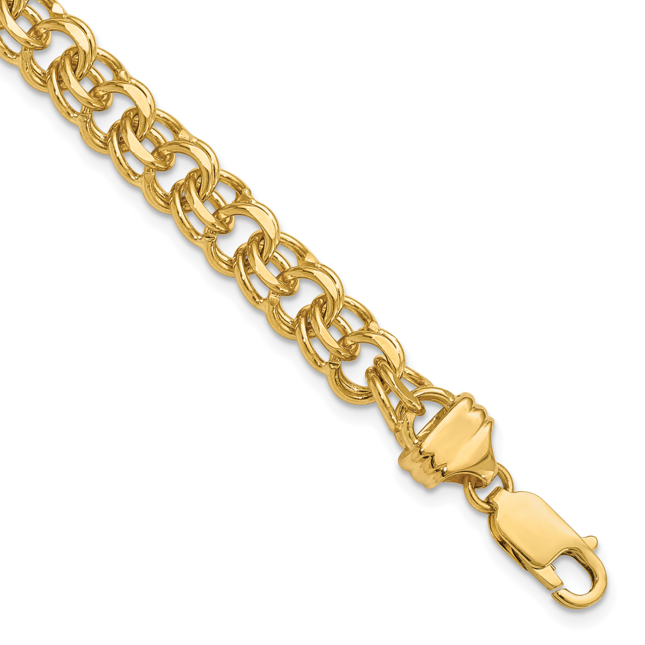 14k 7.5mm Diamond-cut Solid Heavy Double Link 7 inch Charm Bracelet (DOH19-7)