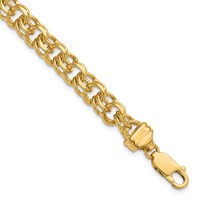 14K 7.5mm Yellow Gold Diamond-cut Solid Heavy Double Link Charm Bracelet, 7" view 1