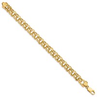 14K 8.5mm Yellow Gold Diamond-cut Solid Heavy Double Link Charm Bracelet, 7" view 2