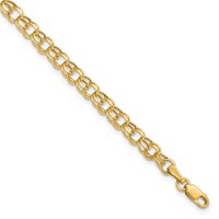 14K 4.5mm Yellow Gold Hollow Diamond-cut Double Link Charm Bracelet, 7" view 1