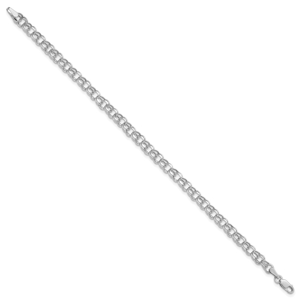 14k White Gold 4.5mm Hollow Diamond-cut Double Link 7 inch Charm Bracelet (DOH21W-7)