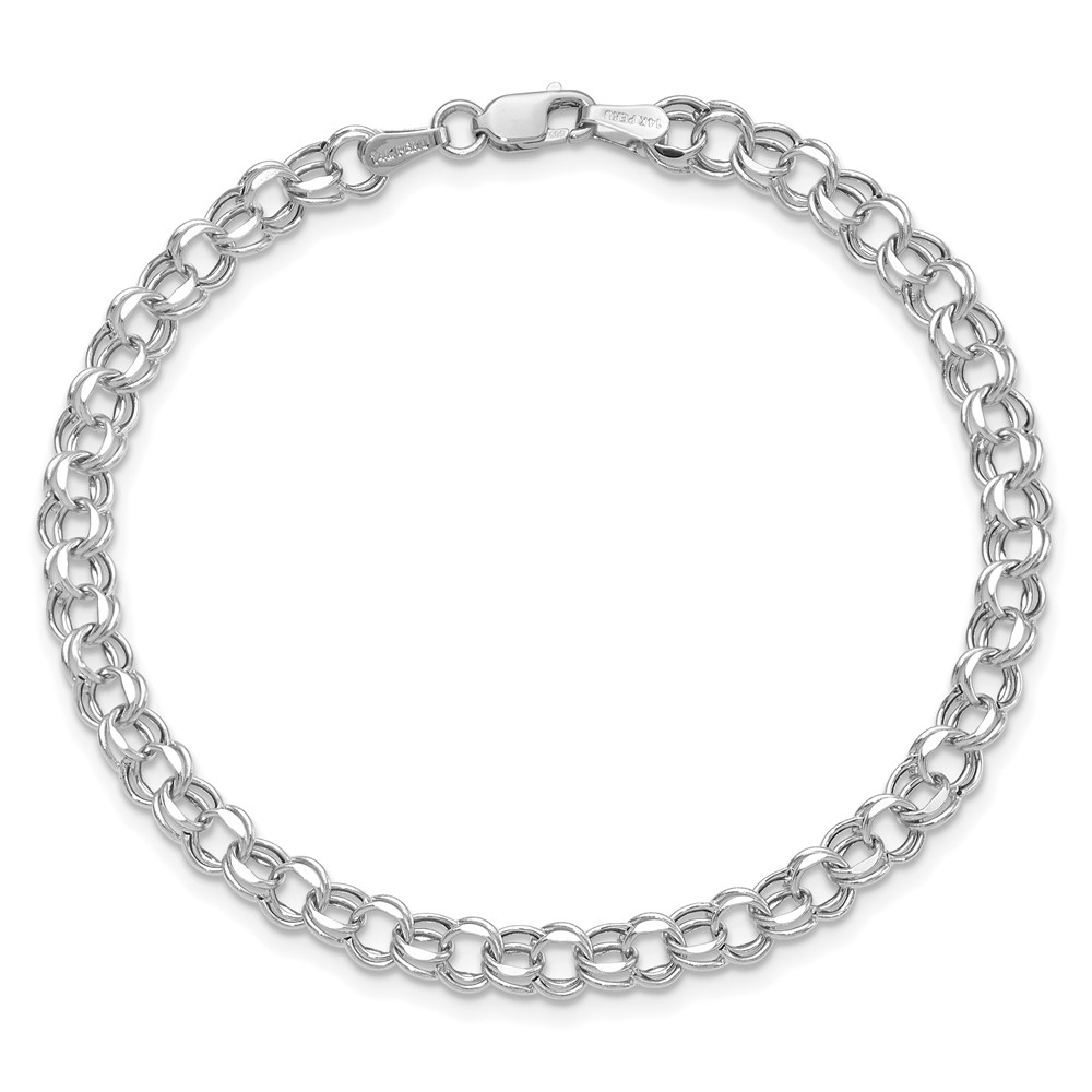14k White Gold 4.5mm Hollow Diamond-cut Double Link 7 inch Charm Bracelet (DOH21W-7)