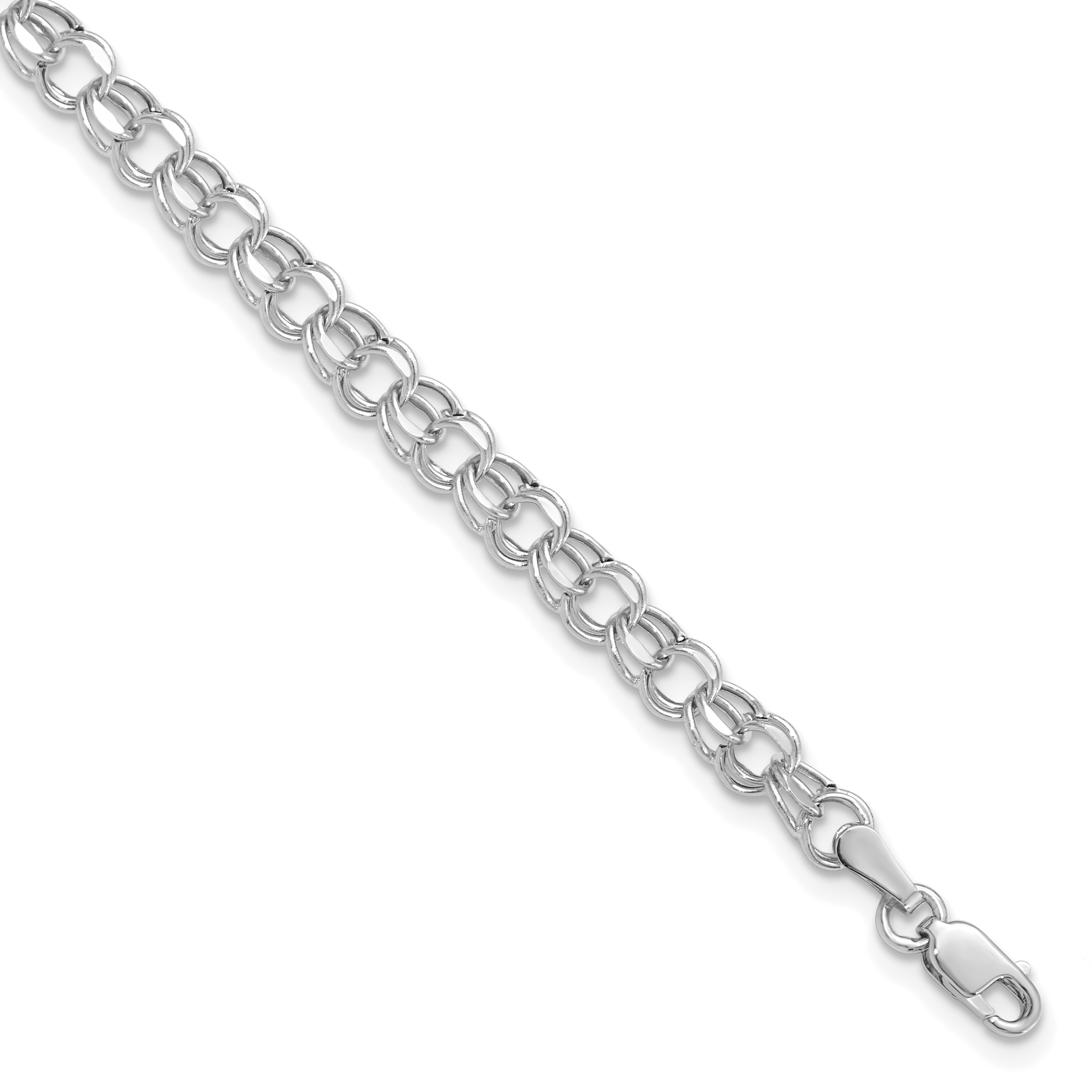 14k White Gold 4.5mm Hollow Diamond-cut Double Link 7 inch Charm Bracelet (DOH21W-7)