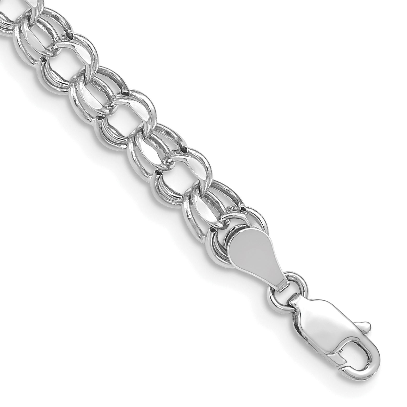 14k White Gold 6mm Hollow Diamond-cut Double Link 7 inch Charm Bracelet (DOH22W-7)