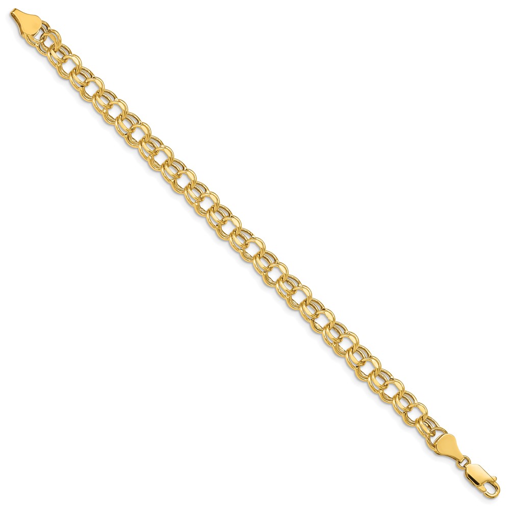14k 7mm Hollow Diamond-cut Double Link 8 inch Charm Bracelet (DOH23-8)