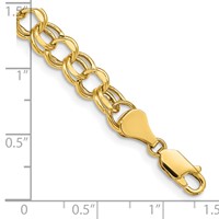 14K 7mm Yellow Gold Hollow Diamond-cut Double Link Charm Bracelet, 7" view 3