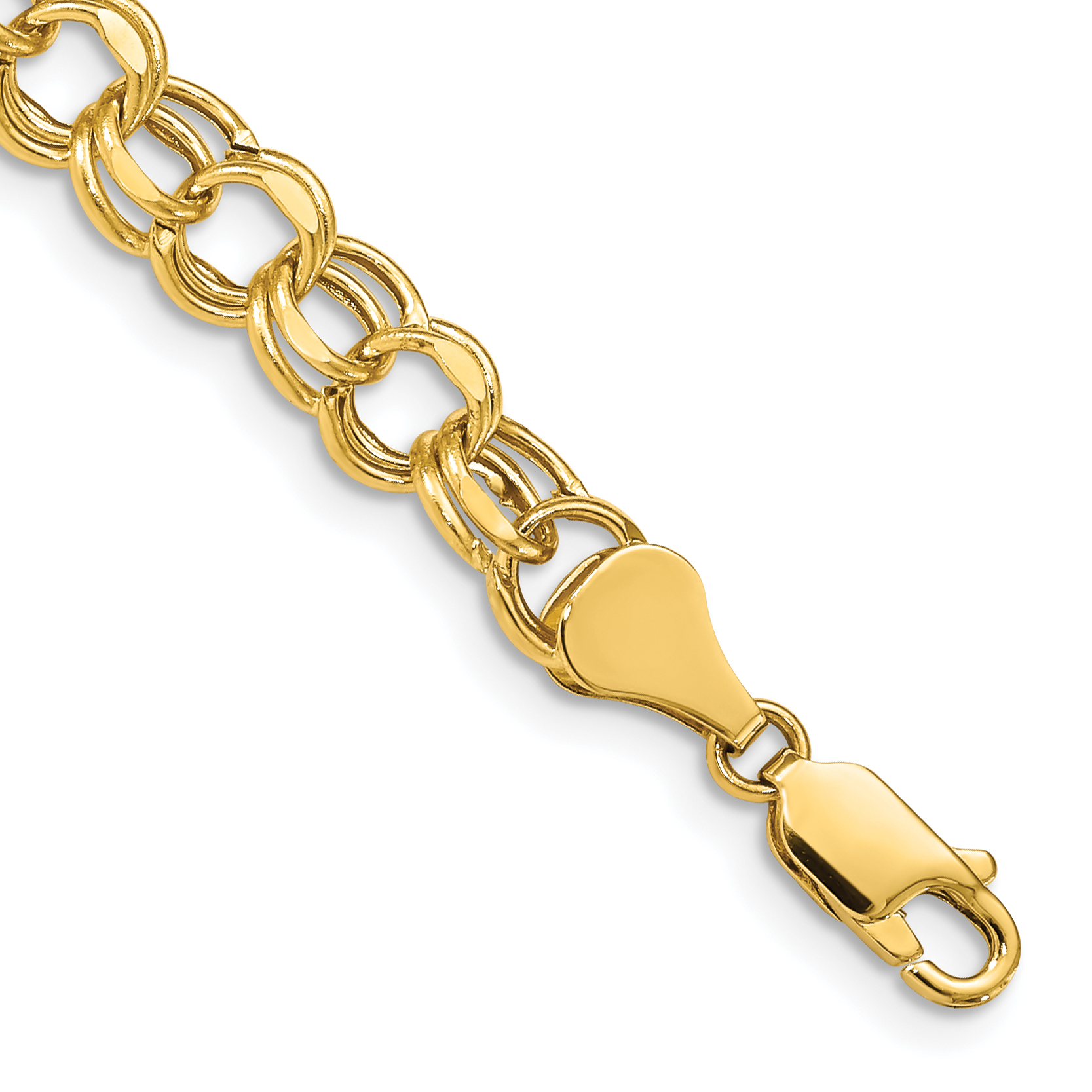 14k 7mm Hollow Diamond-cut Double Link 7 inch Charm Bracelet (DOH23-7)