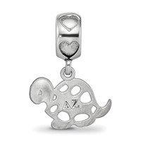 Sterling Silver Rhodium-plated LogoArt Delta Zeta Turtle on Heart Bead view 3