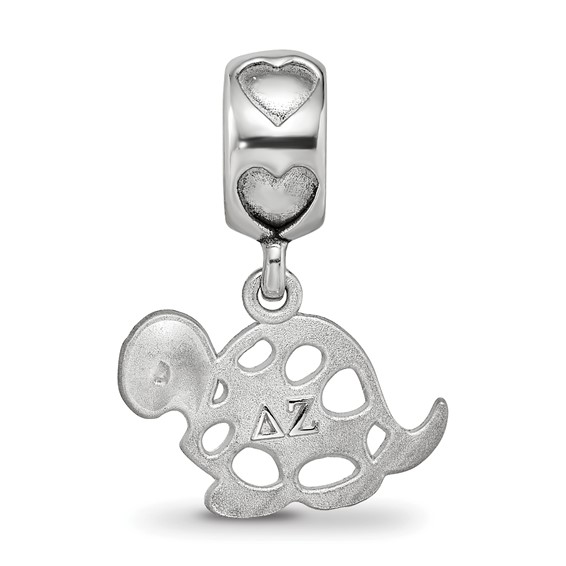 Sterling Silver Rhodium-plated LogoArt Delta Zeta Turtle on Heart Bead