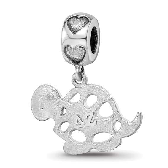Sterling Silver Rhodium-plated LogoArt Delta Zeta Turtle on Heart Bead