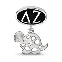 Sterling Silver LogoArt Delta Zeta Sorority Greek Letters Enameled Oval with Turtle Dangle Bead view 2