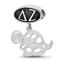 Sterling Silver LogoArt Delta Zeta Sorority Greek Letters Enameled Oval with Turtle Dangle Bead view 1
